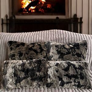 NWOT NEW Four (4) Aviva Stanoff Black/Brown Faux Fur Luxury Designer Pillows